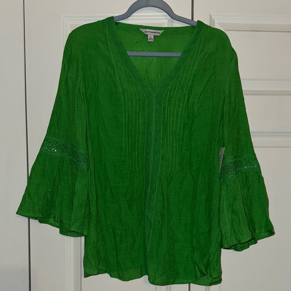 Counterparts Vibrant Green Blouse with Flared Sleeves